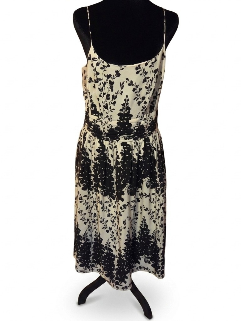 Ann Taylor Sleeveless Black and Cream Floral Midi Dress Size 10